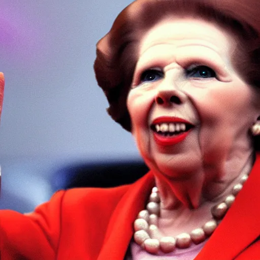 Prompt: Harvey price waving to Margaret thatcher, volumetric lighting, isometric, cinematic, hyper realistic