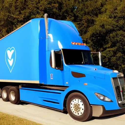 Prompt: blue heart shaped semi truck