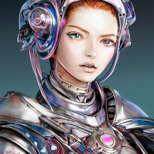 Image similar to studio portrait of lawful good colorful female holy mecha paladin absurdly beautiful, elegant, young sensual graceful woman, ultrafine hyperrealistic detailed face illustration by kim jung gi, irakli nadar, intricate linework, sharp focus, bright colors, matte, octopath traveler, final fantasy, unreal engine highly rendered, global illumination, radiant light, intricate environment