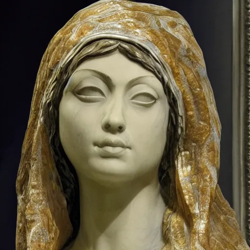 Image similar to mila kunis in a veil as a marmor statue, high detail, marmor statue by michelangelo