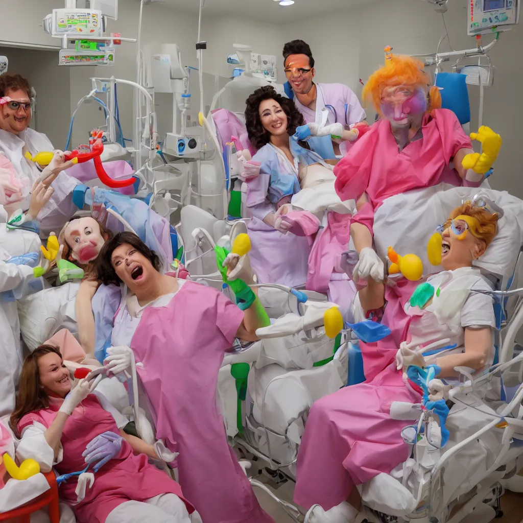 Image similar to photo of a happy patient and doctor or nurse in a hospital room made out of soft candy, candy hospital equipment, candy hospital room, candy treatments, oompa loompa virus, willy wonka pandemic