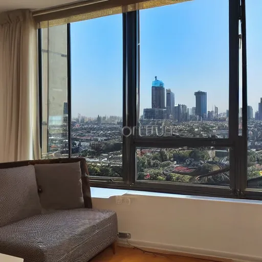 Image similar to a beautiful luxury apartment, with modern amenities and a beautiful view of a large city out thevwindow, realistic, photograph