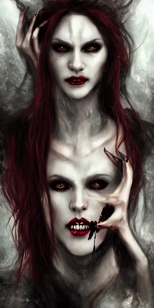 Image similar to the vampire woman portrait, fantasy art, concept art, photorealistic, highly detailed,