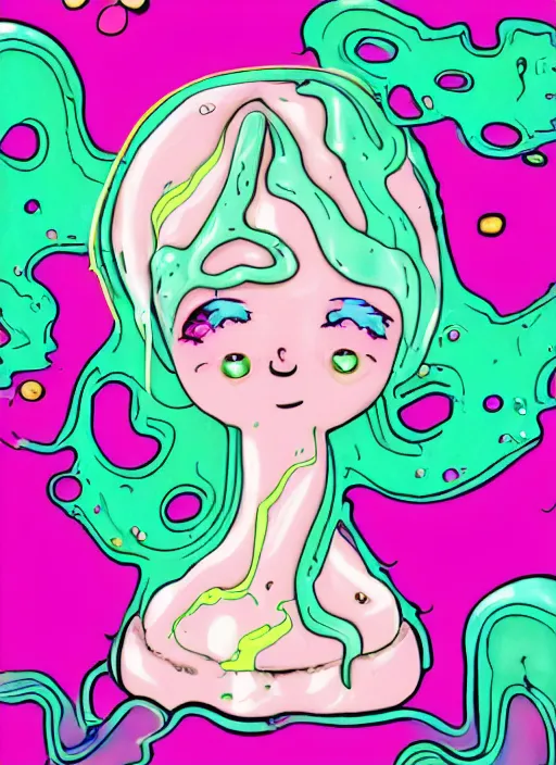 Image similar to melting anorexic pastel cute slimy slime angels, decora inspired illustrations