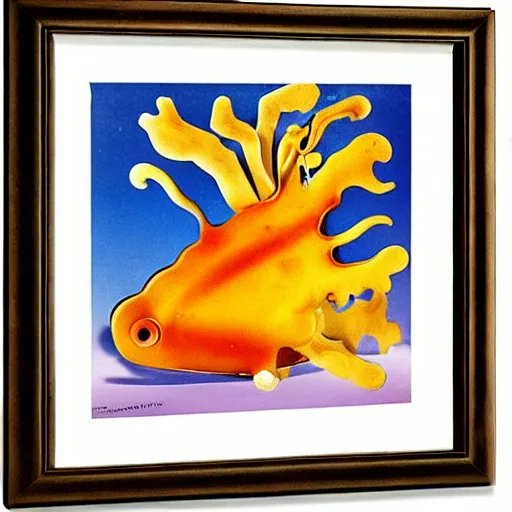 Image similar to caramel cornstar fish by salvador dali and miro