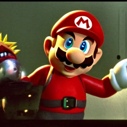 Prompt: cg film still of bowser eating mario in the Mario bros movie