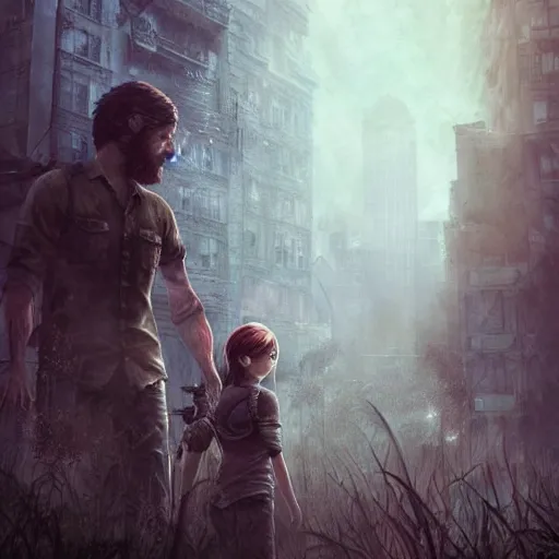 Prompt: Last of Us, theme by Ross Tran, extravagant, dark ambient, beautiful, UHD, lunatic, hyperrealism, Surreal and Fantasy Art, absurdist, absurd, parallax, hypermodernism