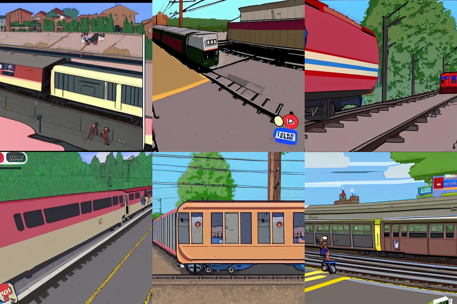 Prompt: google street view of Peggy Hill getting hit by a train