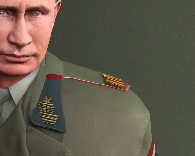 Image similar to vladimir putin wearing a world war two german nazi uniform, highly detailed, rtx, unreal engine 5, 8 k, symmetrical face, good quality, fool body view,