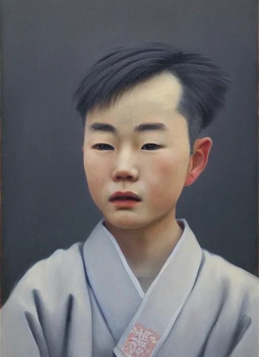 Image similar to portrait of a handsome chinese boy in old beijing, painting by hun liu, oil on canvas, hyperrealism