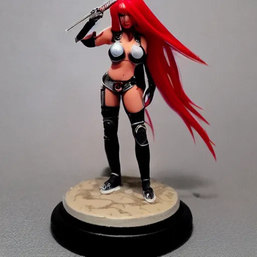 Prompt: scifi fantasy christina aguilera platinum blonde with red extensions, come on over baby music video. games workshop mini. d & d ttrpg warhammer 4 0 k mini. 2 8 mm heroic scale, round base with custom terrain.