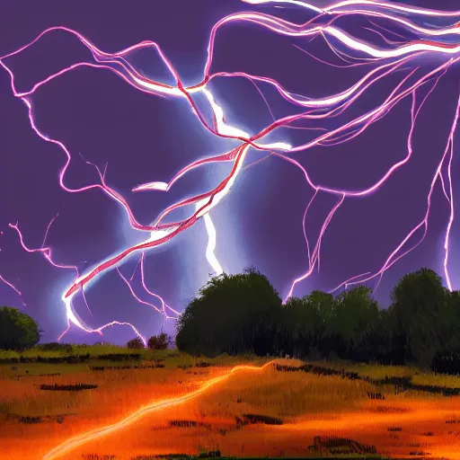 Image similar to powerline transformer exploding from lightning strike, digital painting, 8 k, dynamic lighting