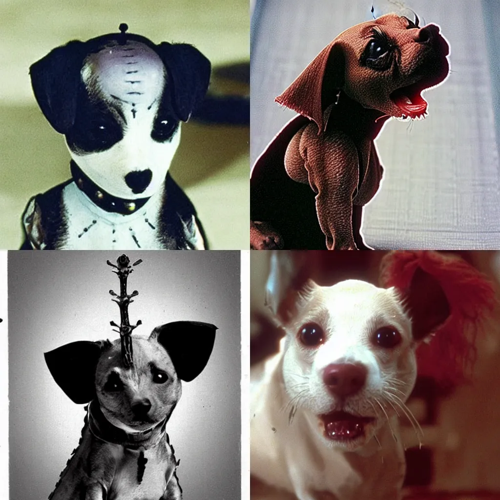 Prompt: pinhead from Hellraiser as a cute puppy