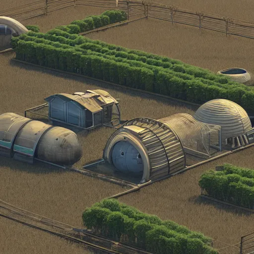 Image similar to fully detailed landscape of a cyberpunk farm , watertank, futuristic tractors, farmhouse, Ai , in the future, high quality, 8k , octane render