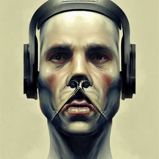 Image similar to Portrait of a man by Greg Rutkowski, symmetrical face, a marine with a helmet, using a VR Headset, Kubric Stare, with a cigarete in his mouth, crooked smile, he's wearing a tacitcal gear, highly detailed portrait, scifi, digital painting, artstation, book cover, cyberpunk, concept art, smooth, sharp foccus ilustration, Artstation HQ