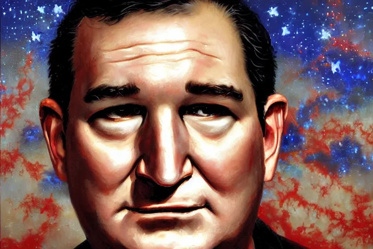 Prompt: portrait of ted cruz as the zodiac killer at night texas, an oil painting by ross tran and thomas kincade