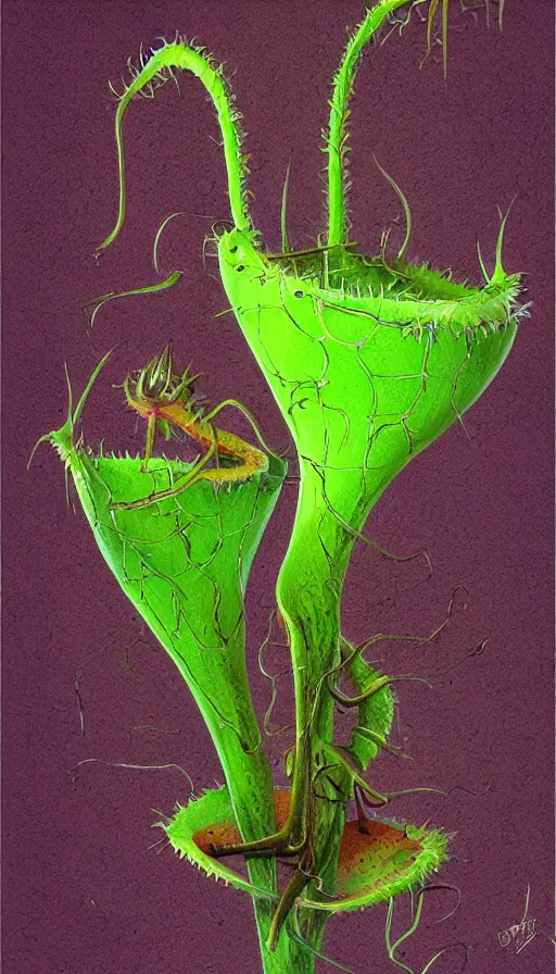 Prompt: venus fly trap, digital painting, highly detailed, great quality, concept art, sci fi horror, low-key lighting