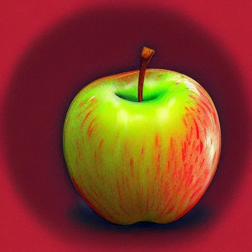 Prompt: frozen apple, highly detailed, centered, solid color background, digital painting