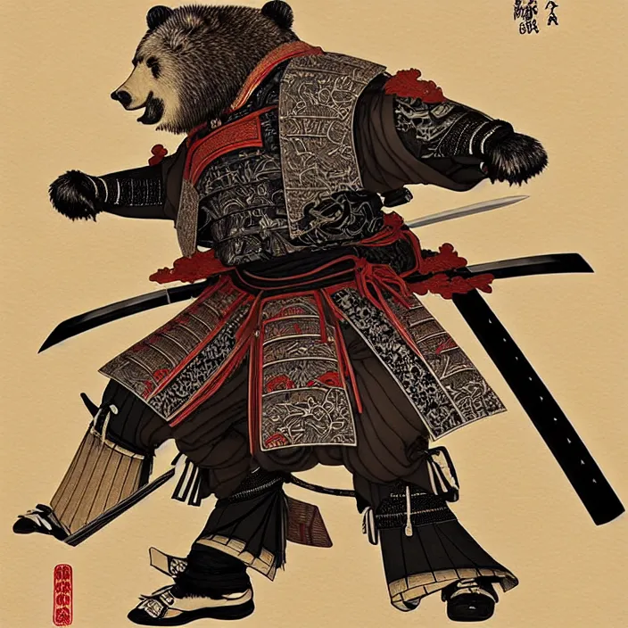 Prompt: anthropomorphic samurai bear, fantasy, intricate, highly detailed, lifelike, photorealistic, digital painting, artstation, illustration, concept art, smooth, sharp focus, art by kitagawa utamaro and ogata korin and aya takano