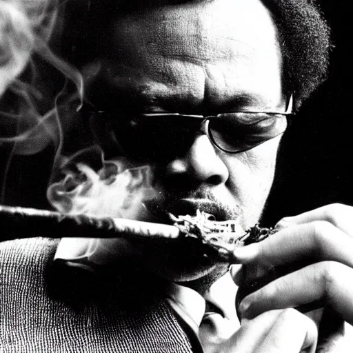 Prompt: charles mingus smoking a spider, professional photograph, 4 k