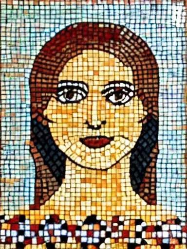 Image similar to a tile mosaic of a turkish woman made from beautiful turkish tile patterns
