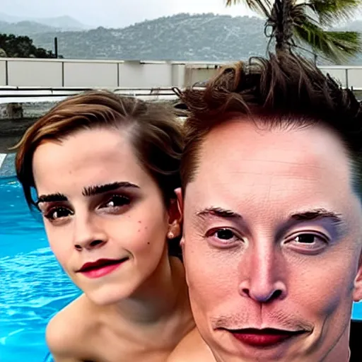 Prompt: emma watson and elon musk swimming together