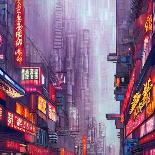 Prompt: researchering impression : cyberpunk chinese cityscape ), by arnold buloweren and lajos gulacsy, line art, speedpainting eternal sunshine of a spotless mind, 8 k resolution