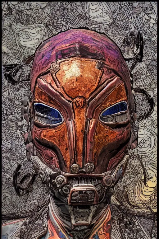 Image similar to tribal vodoo mask deepdream global illumination ray tracing hdr that looks like it is from borderlands and by feng zhu and loish and laurie greasley, victo ngai, andreas rocha, john harris wooly hair cut feather stone