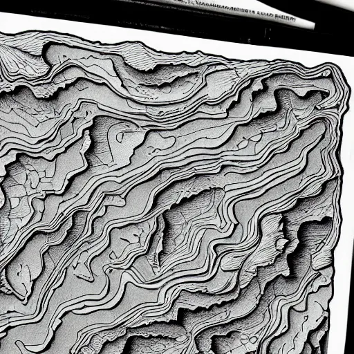 Image similar to topographical map of a fantasy world, drawing, monsters