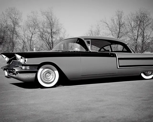 Image similar to a single 1 9 5 8 cadillac miller - meteor, lomography lady grey