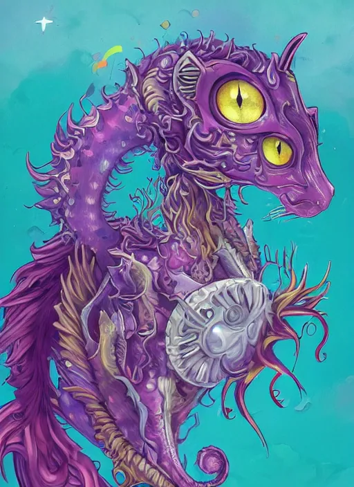 Prompt: cat seahorse fursona, autistic bisexual graphic designer and musician, long haired attractive androgynous fluffy humanoid character design, sharp focus, weirdcore voidpunk digital art by artgerm, akihiko yoshida, louis wain, simon stalenhag, jeff koons, wlop, noah bradley, furaffinity, artstation hd, trending on deviantart