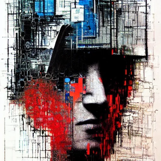 Prompt: portrait of a hooded character wearing a cyberpunk visor, by Guy Denning, by Johannes Itten, by Russ Mills, glitch art, hacking effects, chromatic, color blocking, oil on canvas, concept art, abstract