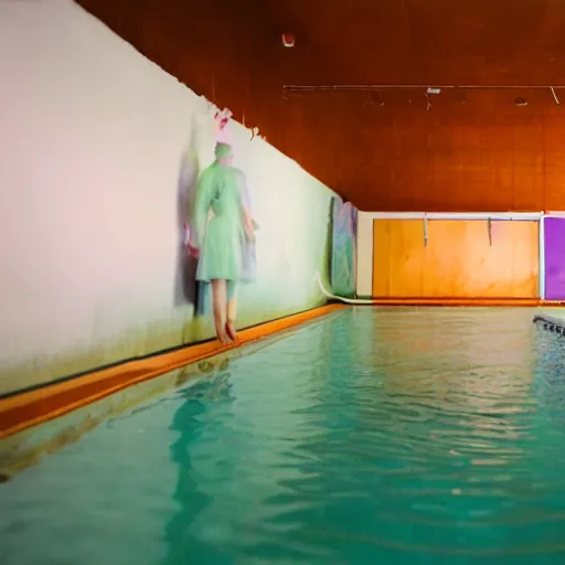 Image similar to the pool rooms by Jared Pike, liminal space, 80's blurry video