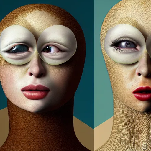 Prompt: two very close faces by ray caesar