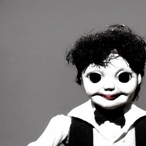 Image similar to ultra high detailed stunning portrait of a ventriloquist dummy in eraserhead, scary, horrifying, creepy