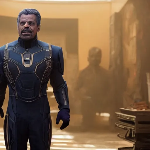 Image similar to film realistic still Eugenio Derbez as Thanos in Avengers Endgame