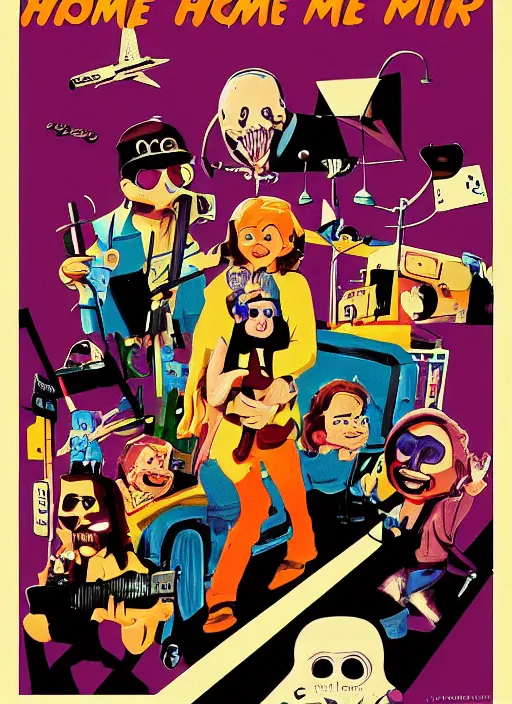 Image similar to a poster of home movies ( 1 9 9 9 ), poster art by john carpenter, featured on deviantart, toyism, movie poster, concert poster, poster art, highly detailed