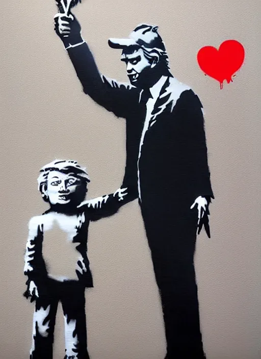 Prompt: banksy trump art on canvas