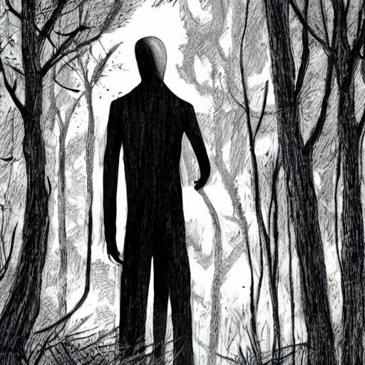 Prompt: Slenderman haunting the woods highly detailed concept art