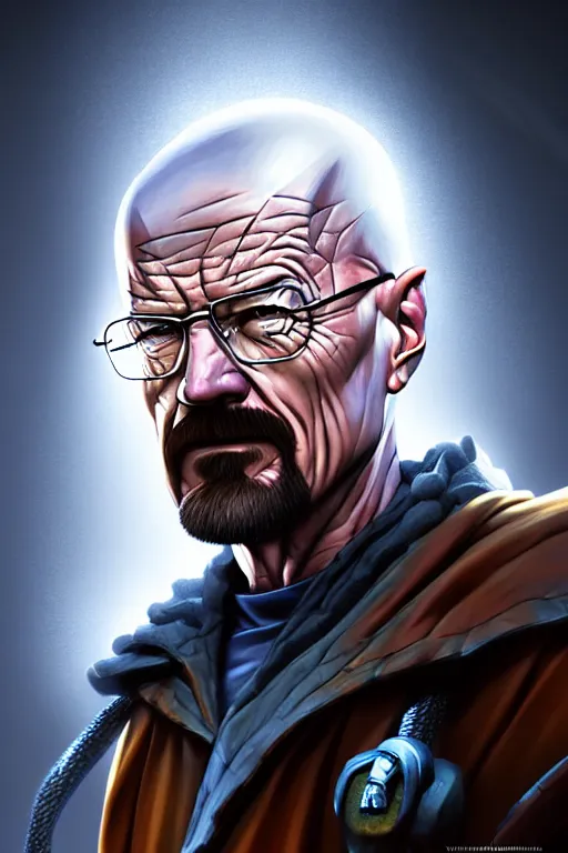 Prompt: walter white, fantasy armor, detailed face, dynamic lighting, tony sart