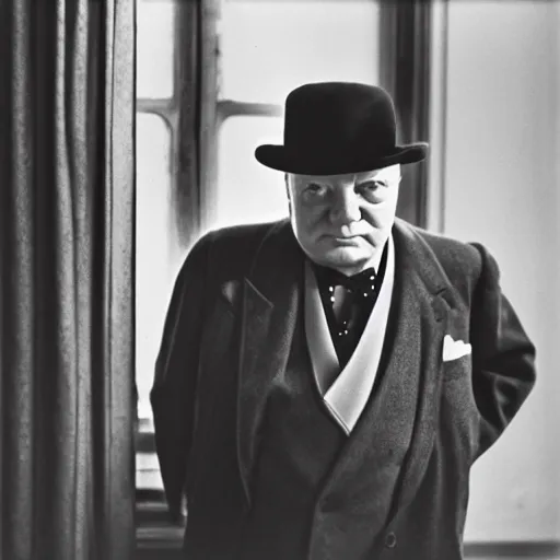 Prompt: a portrait of winston churchill being more hungover than he has ever been before. by arnold newman.