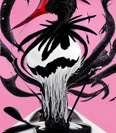 Image similar to TIm Burtons style Black Swan by Alex Pardee and Nekro and Petros Afshar, and James McDermott,unstirred paint, vivid color, cgsociety 4K