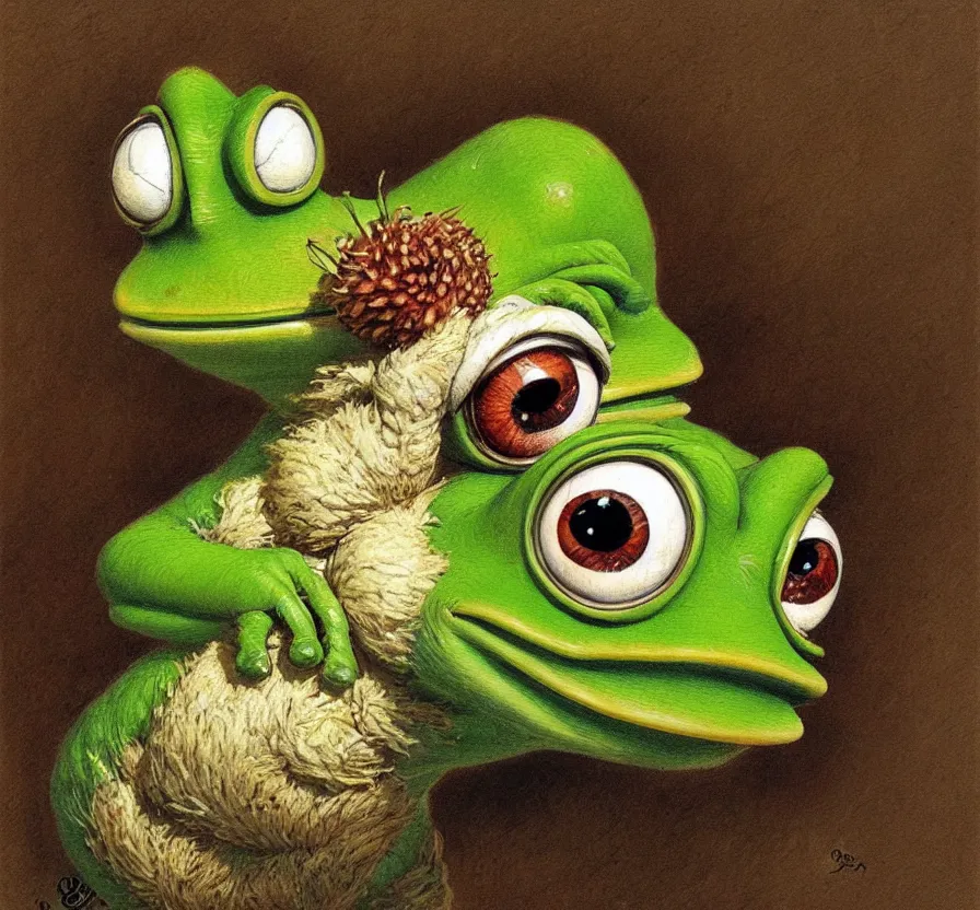 Image similar to pepe the frog in business suet, by jean baptiste monge, acrilic paint