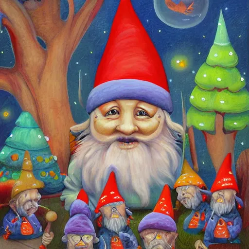 Prompt: gnome party before sunrise, a detailed painting by Meno Mühlig