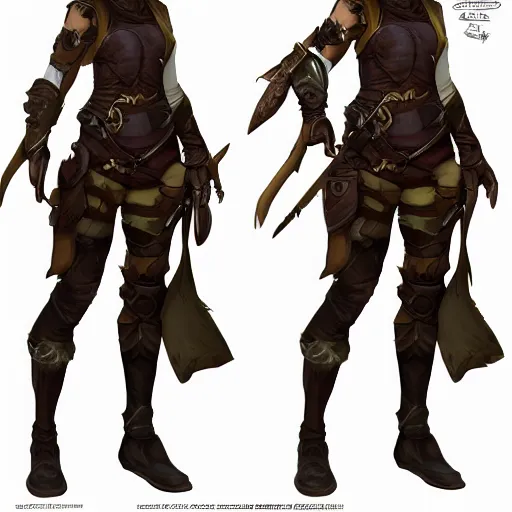 Image similar to character outfit concept sheet of fantasy female adventurer, artstation, deviantart, cgsociety, highly detailed, character outfit design