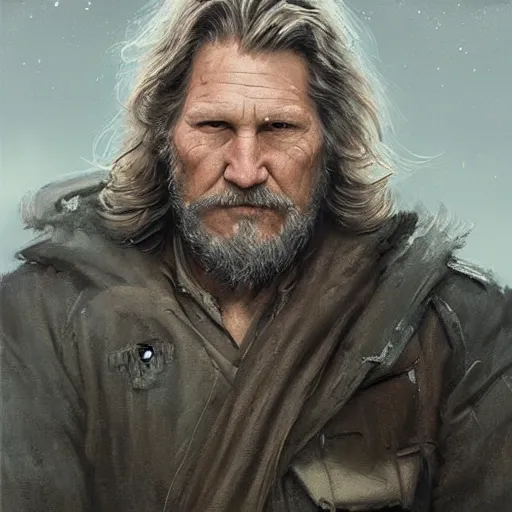 Prompt: portrait of a man by greg rutkowski, he looks like jeff bridges, wearing the military fatigues of the corellian confederation, star wars expanded universe, he is about 5 0 years old, highly detailed portrait, digital painting, artstation, concept art, smooth, sharp foccus ilustration, artstation hq