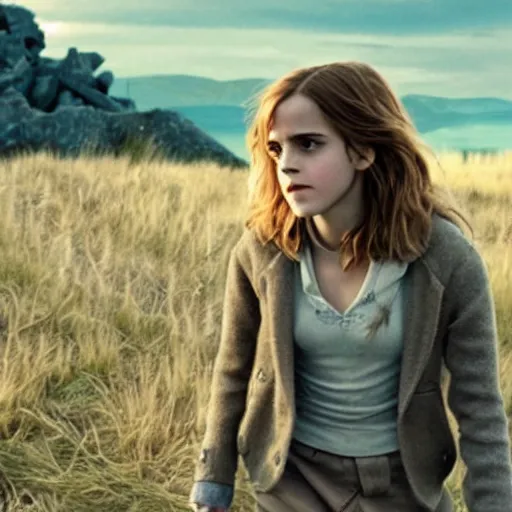 Image similar to Still of Emma Watson as Hermione Granger. Prisoner of Azkaban. During golden hour. Extremely detailed. Beautiful. 4K. Award winning.