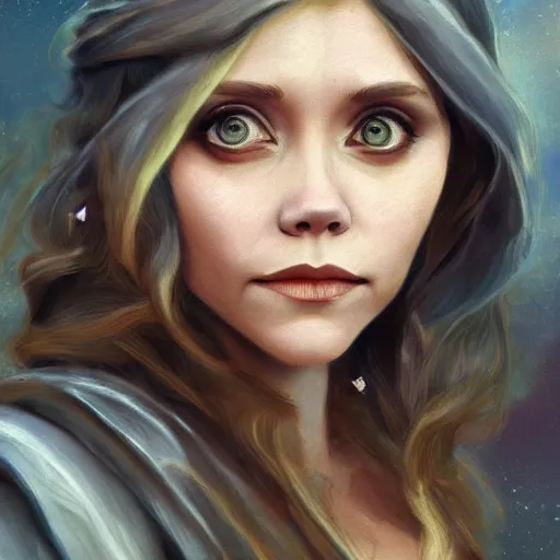 Image similar to Elisabeth Olsen as a Greek goddess, attractive, fantasy, beautiful, magical energy, artstation