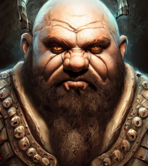 Image similar to a higly detailed airbrush full body shot and face portrait painting of a grim brute male dwarf male character, dynamic lighting, ambient lighting, deviantart, art by artgerm and simon bisley and karol bak