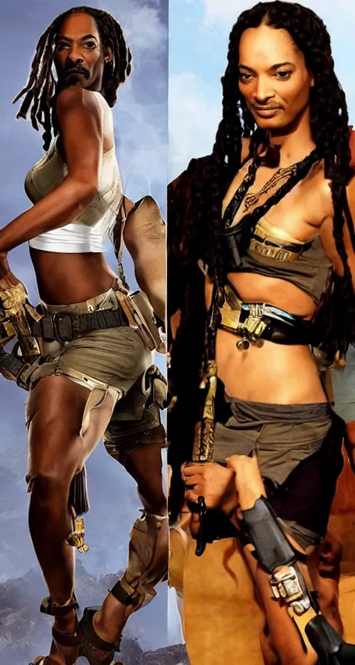 Prompt: Snoop Dogg cosplaying Lara croft